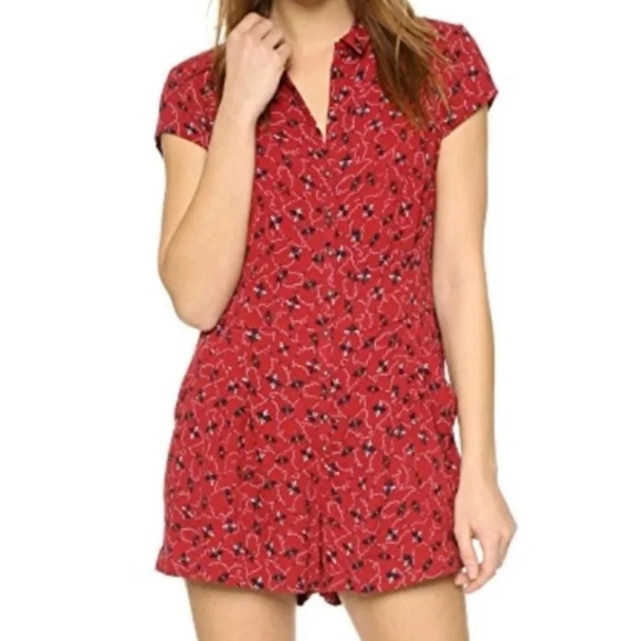 ⚘️Free People Red Floral Dot Romper XS - Picture 2 of 6